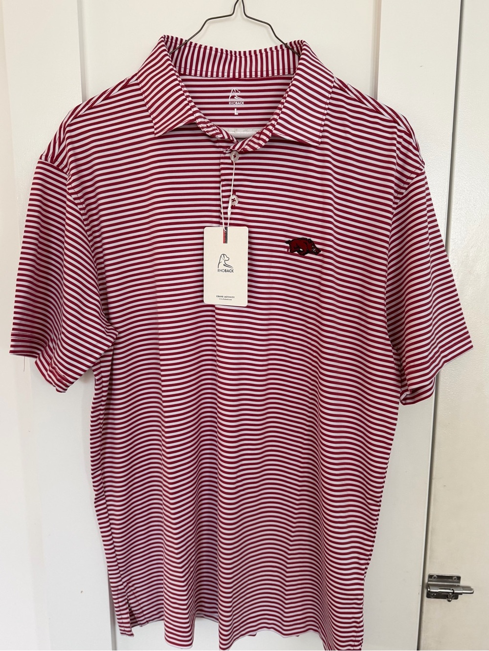 Rhoback red and white Arkansas razor back Crewneck Polo